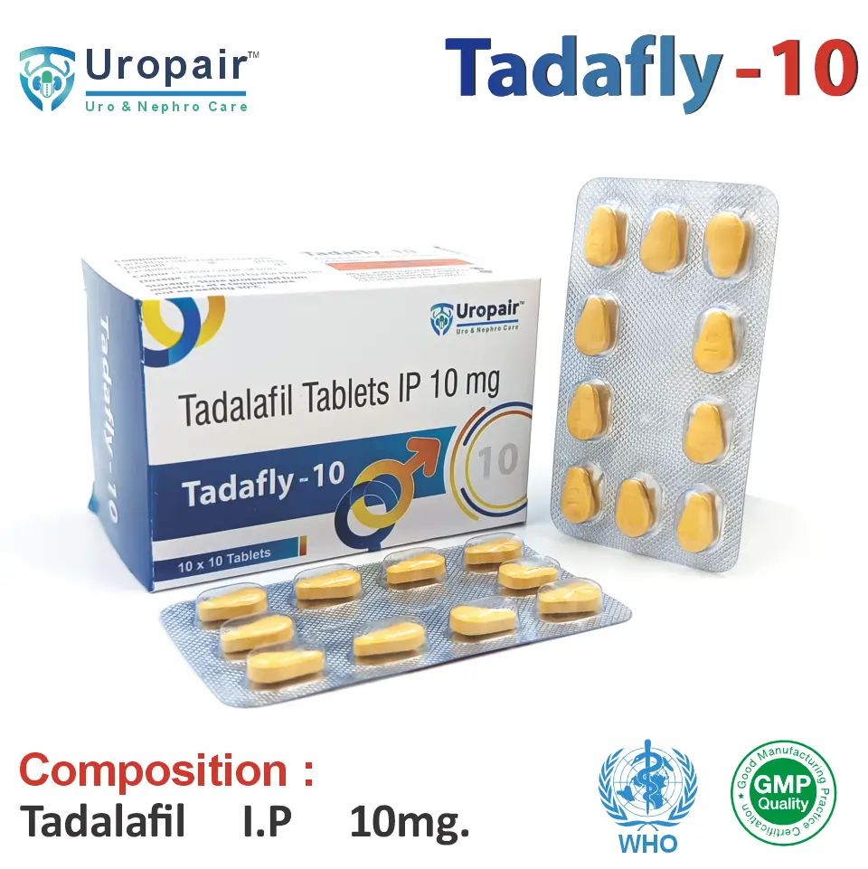 Tadalafil 10mg tablets at the best price in PCD Pharma Franchise for erectile dysfunction (ED) and pulmonary arterial hypertension.